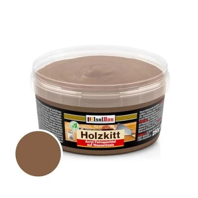 Abbildung von Isolbau Holz Spachtelmasse 250 g Holzspachtel Holzkitt Außen und Innen Reparaturspachtel Holzreparaturmasse Fertigspachtel Schnelltrocknend Nussbaum Dunkel (Nr. 4)
