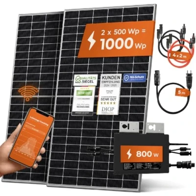 Abbildung von Solarway® 1000W Balkonkraftwerk 800W komplett Steckdose neuester 800 Watt Wechselrichter Solaranlage Komplettset 500W Solarmodule &amp; Envertech Zubehör