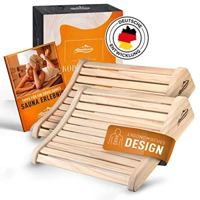 Abbildung von Alpenhauch Saunakopfstütze [2Stück] Ergonomische Kopfstütze für Sauna &amp; Infrarotkabine, 100% Naturholz, ergonomisches Design, rutschfest, hitzebeständig