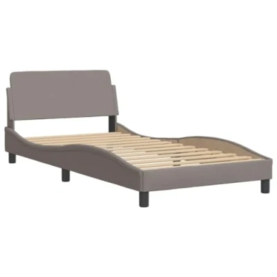 Abbildung von vidaXL Bettgestell, Polsterbett Bett mit Kopfteil, Bettrahmen Lattenrost für Schlafzimmer, Schlafzimmerbett Einzelbett, Taupe 100x200cm Stoff