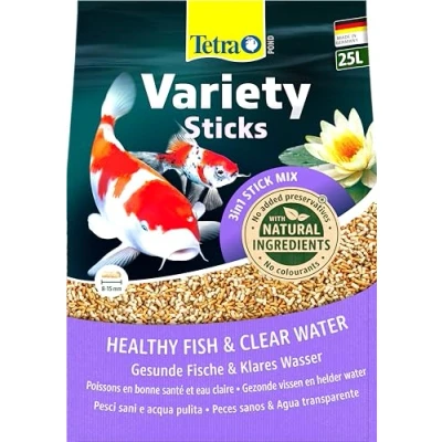 Abbildung von Tetra Pond Variety Sticks Fischfutter Mix für Teichfische aus DREI verschiedenen Sticks, die Gesundheit, Farbenpracht und Vitalität Aller Fische im Teich, 25 L Beutel