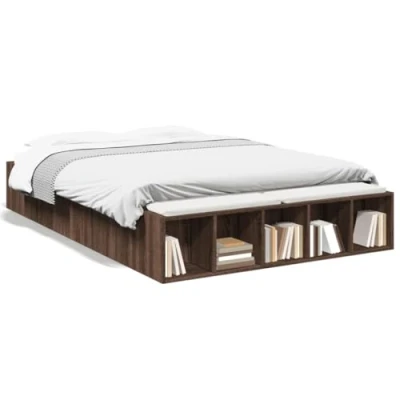 Abbildung von vidaXL Bettgestell, Bett mit Stauraum für Schlafzimmer, Bettrahmen Lattenrost, Schlafzimmerbett Doppelbett, Braun Eichen Optik 120x200cm Holzwerkstoff