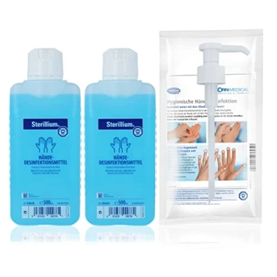 Abbildung von Sterillium Handdesinfektionsmittel SETs inkl. Dosierpumpe beseitigt Bakterien zu 99,9% (2x 500ml)