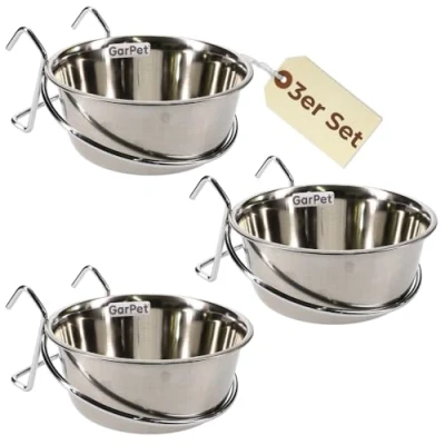 Abbildung von GarPet Napf 3x Edelstahlnapf zum Einhängen 0,30 L Hunde Katzen Futter Wasser