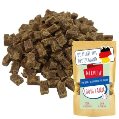 Abbildung von MERVELA® Premium Lamm Kauwürfel für Hunde, 500g Ideal als Trainingsleckerli 100% Natürliches Lammfleisch Hypoallergen Sensible Hunde Made in Germany