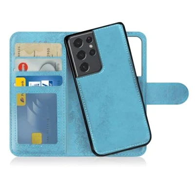 Abbildung von MyGadget Flip Case für Samsung Galaxy S21 Ultra [ abnehmbare Magnet Hülle ] Handyhülle aus Kunstleder Klapphülle mit Kartenfach Schutzhülle in Hellblau