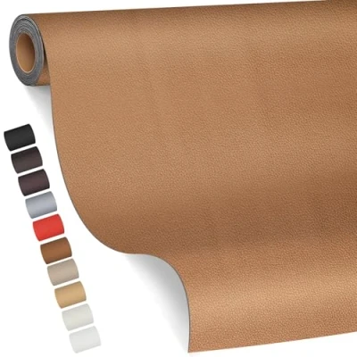 Abbildung von Leder kunstleder selbstklebend, 80 x 200cm Reparatur set, Kit für Möbel, Sofa, Autositze, Taschen, und Renovierung(Hellbraun)