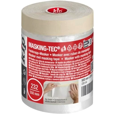 Abbildung von kip Tape 232 54 Feinkrepp Masker Abdeckfolie mit Kreppband zum Streichen &amp; Lackieren Schutz vor Farbflecken 550mm x 33m