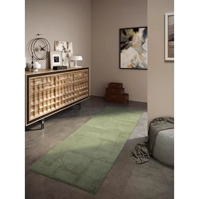 Abbildung von Villeroy &amp; Boch Wollteppich Alexis Natur Wohnzimmerteppich Handgewebt Natürlich Boho Teppich Wolle für Wohnzimmer, Schlafzimmer, Esszimmer, Flur, Küche Grün, 80x250 cm