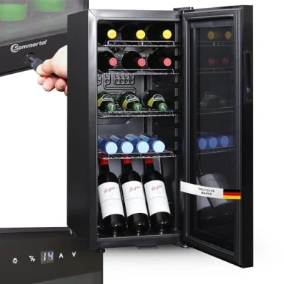 Abbildung von Sommertal Kühlschrank GK60 Leiser Getränkekühlschrank mit LED, Touchscreen &amp; Schloss kleiner Flaschenkühlschrank schwarz 60L
