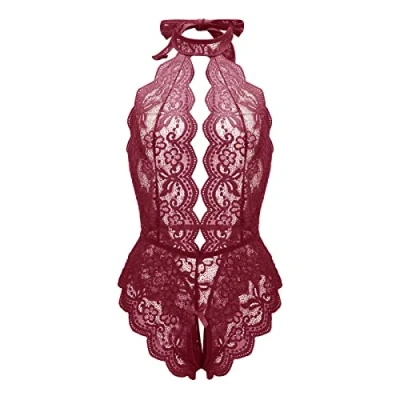 Abbildung von Erotische Dessous Set Damen Sexy Tiefer V Ausschnitt Halfter Spitze Reizwäsche Negligee Babydoll Unregelmäßiger Hem Nachtwäsche Nachthemd Lingerie Nachtkleid G String Sleepwear