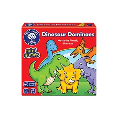 Abbildung von Orchard Toys Dinosaur Dominoes Mini Game, Small and Compact, Travel A Fun Themed Domino Perfect for Children Age 3 5