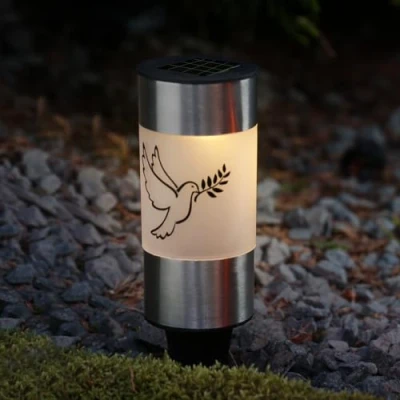 Abbildung von MARELIDA LED Kerze Solar Grablicht Grabkerze Taube Grableuchte H: 14cm Lichtsensor (1 tlg)