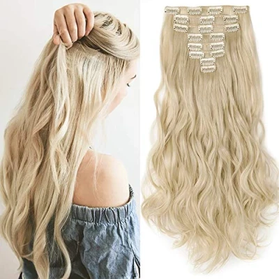 Abbildung von SEGO Clip in Extensions Haarverlängerung Haarteil 8 Tressen wie Echthaar gewellt Sandy Blonde &amp; Blond Bleichen 24&quot;(61cm)