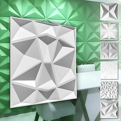 Abbildung von Hexim Wanddekoobjekt HD094 (PVC Kunststoff weiße Wandverkleidung mit 3D Optik Diamond Motive (5 qm 20 Platten) Qualität Dekor Schlafzimmer)