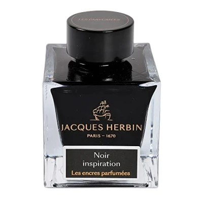 Abbildung von Jacques Herbin 14709JT Tintenflakon 50 ml / Dufttinte parfümierte Tinte, für Füllfederhalter und Tintenroller geeignet, ideal Korrepondenz Kalligraphie, Schwarz, 1 Stück