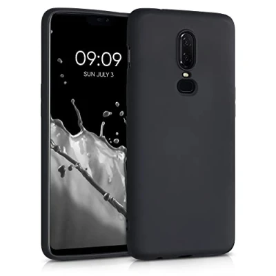 Abbildung von kwmobile Hülle kompatibel mit OnePlus 6 gummierte TPU Silikon Handyhülle Schutzhülle für kabelloses Laden Case in Schwarz