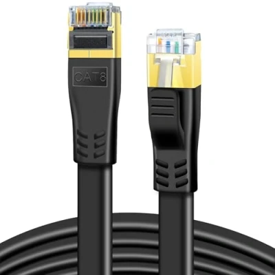 Abbildung von DDMALL Ethernet Kabel CAT8 20m, Hochgeschwindigkeit 40Gbps 2000MHz CAT 8 Flaches Patchkabel, Gigabit Netzwerkkabel LAN mit Vergoldetem RJ45 Stecker für Gaming, Modem, Router, PC (20M, Schwarz)