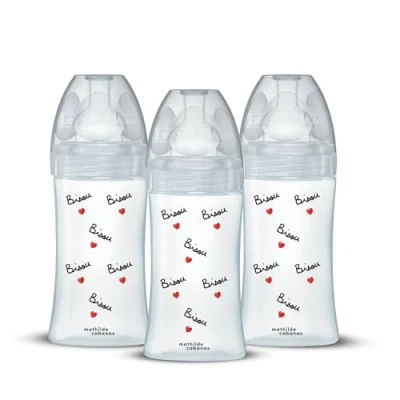 Abbildung von DODIE Mathilde Cabanas Anti Colic Babyflasche, flacher Sauger, 270 ml, 3 Stück