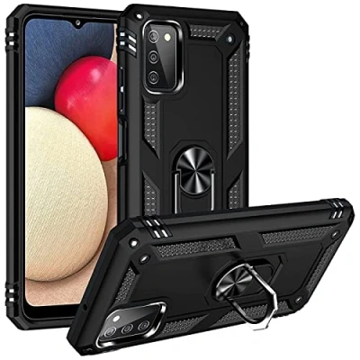 Abbildung von Verco Hybrid Armor Shiel Case für Samsung Galaxy A03s Hülle, extrem robust mit Magnet Fingerring Halter Handyhülle Panzerhülle, Schwarz