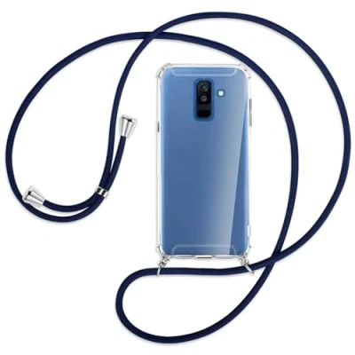 Abbildung von mtb more energy Handykette kompatibel mit Samsung Galaxy A6 Plus, A6+ (SM A605, 6.0&#039;&#039;) / J8 2018 J810, dunkelblau Smartphone Hülle zum Umhängen Anti Shock Full TPU Case