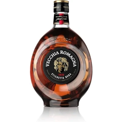 Abbildung von Vecchia Romagna Etichetta Nera 70cl Italienischer Weinbrand, der nach einem Verfahren mit doppelter Destillation und Reifung hergestellt wird, ausgeprägtem elegantem Geschmack