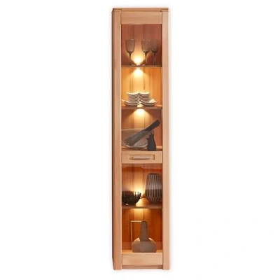 Abbildung von NATURE ONE Vitrine in Kernbuche teil massiv FSC zertifiziert Moderner Vitrinenschrank mit LED Beleuchtung und viel Stauraum 43 x 203 40 cm (B/H/T)
