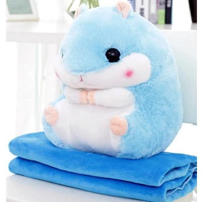 Abbildung von YunNasi 2 in 1 Hamster Kuscheltier Plüschtier Kissen mit Kuscheldecke Super Süßes Geschenk für Kinder und Freundin 50cmX30cm (Blau)