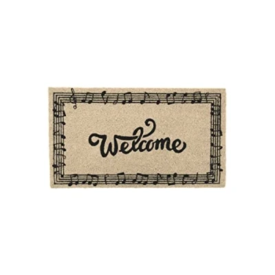 Abbildung von Fisura Fußmatte außen Welcome Musikalisch FFußmatte aus Kokosnuss mit Rutschfester PVC Rückseite. Fußabtreter für den Eingang. Handbemalt. Abmessungen:70 x 40. Weiß
