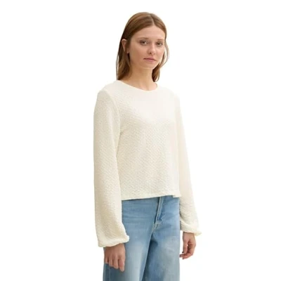 Abbildung von TOM Tailor Denim MIT Struktur Langarmshirt, Damen, Größe: Medium, Off white