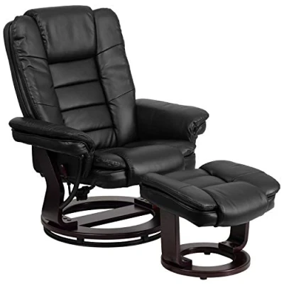 Abbildung von Flash Furniture Lehnsessel, drehbar, mit Polsterhocker, Leder, schwarz, Set 1 Stück
