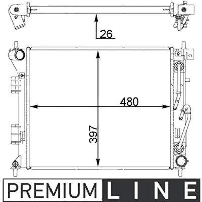Abbildung von MAHLE ORIGINAL CR 1405 000P Kühler, Motorkühlung 480 397 26 Kühlrippen gelötet HYUNDAI: i30 II Schrägheck, Kombi