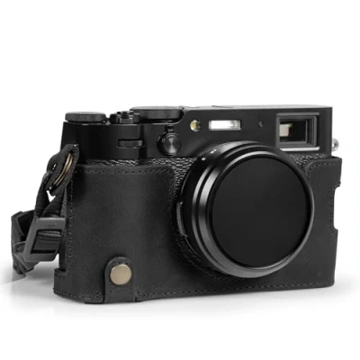 Abbildung von MegaGear Ever Ready Halbkameratasche aus echtem Leder, kompatibel mit Fujifilm X100VI (Schwarz)