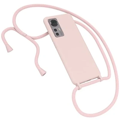 Abbildung von EAZY CASE Premium Silikon Handykette kompatibel mit Xiaomi 12 / 12X Handyhülle Umhängeband, Handykordel Schutzhülle, Silikonhülle, Hülle Band, Kette für Smartphone, Alt Rosa