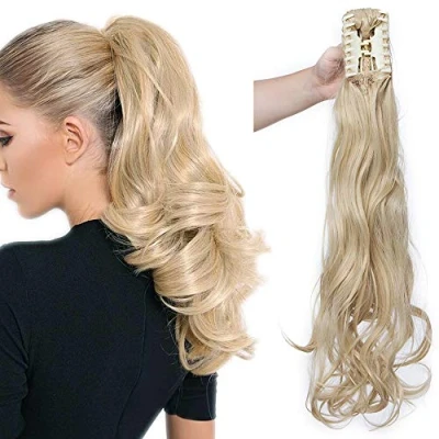 Abbildung von SEGO Ponytail Extension Pferdeschwanz Haarteil Haarverlängerung Zopf Hair Piece Haar Voluminös Wavy wie Echthaar Golden Mix Bleichblond Gewellt 24&quot;(61cm) 150g