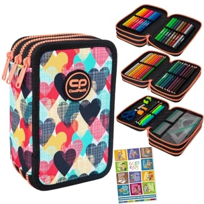 Abbildung von GOLDKIDS Federmäppchen CoolPack XXL Chocolove Federtasche, (3 Fach Schulstiftetui, dreifaches, 1 tlg., Federmäppchen, für Mädchen, Jungen), 44 teilig gefüllte Schüleretui 3 stöckig