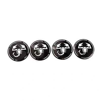Abbildung von Radnabenkappen, Mittelabdeckung, Emblem, Aufkleber für Fiat Abarth Skorpion, Aluminiumlegierung, Schwarz, Weiß, 4 Stück