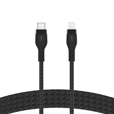 Abbildung von Belkin BoostCharge Pro Flex geflochtenes USB C/Lightning Kabel, 1 m, MFi zertifiziert, 20 W, zum Schnellladen mit PD Power Delivery für Geräte wie iPhone 14/14 Plus, 13, 12, Pro, Max, mini Schwarz