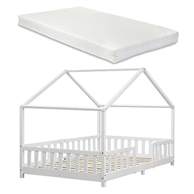 Abbildung von en.casa Kinderbett (Bett und Matratzen), »Treviolo« Hausbett mit Matratze Weiß 120x200cm