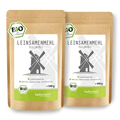 Abbildung von Leinsamenmehl BIO 1 kg (2x 500 g) I Leinmehl teilentölt Ballaststoffreich von bioKontor