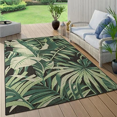 Abbildung von Paco Home Teppich Ostende 551, rechteckig, Höhe: 4 mm, Flachgewebe, Motiv Palmenblätter, In und Outdoor geeignet