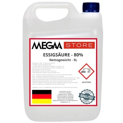 Abbildung von Megaastore Essigsäure 80% (E260) (UN2790) Ideal als Reiniger und Entkalker für Haus Terrase 5 Liter