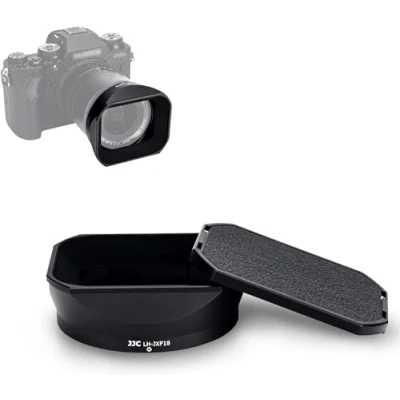 Abbildung von JJC LH XF18 Gegenlichtblende und Objektivdeckel für Fujifilm XF 18 mm f/1.4 R LM WR Objektiv auf Fuji X S10 T4 T3 T2 T30 T20 DSLR Kamera ersetzt