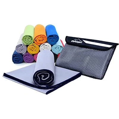 Abbildung von Mikrofaser Handtuch Set für Sauna, Fitness, Sport I Strandtuch, Sporthandtuch Grau_Brush XL: 180x80