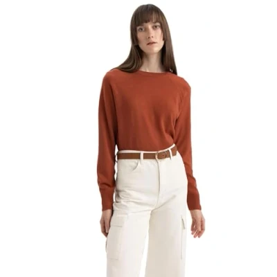 Abbildung von DeFacto Pullover Damen Langarm Blusen &amp; Tuniken Winter Sweater Regular Fit Crew Neck