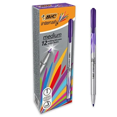 Abbildung von BIC Intensity Fineliner, Filzstifte Set mit 12 Stiften in Lila, mittlerer Spitze, Ideal für das Büro, Home Office oder die Schule