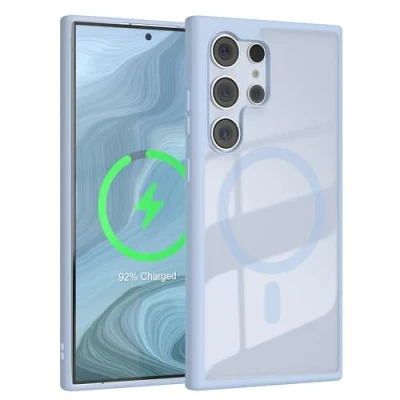 Abbildung von EAZY CASE Crystal TPU Hülle kompatibel mit Samsung Galaxy S24 Ultra Qi Charging, Silikon Kameraschutz, Slimcover, Handyhülle, Silikonhülle, Durchsichtig, Transparent/Hell Blau