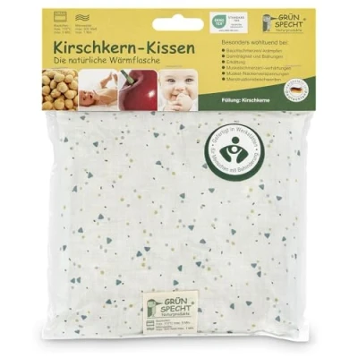 Abbildung von GRÜNSPECHT Kirschkern Kissen 19x19cm, Wärmekissen für Nacken, Bauch &amp; Rücken, Bezug aus 100% Baumwolle, Mikrowelle Backofen, Dreiecke Frosty grün (100 V8)