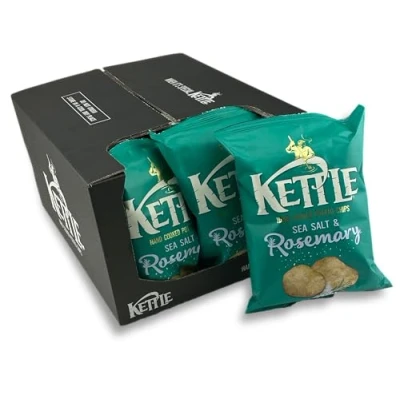 Abbildung von Kettle Chips Sea Salt &amp; Rosemary 10 x 130 g Tüten, hand frittierte Kessel Chips, knusprige Kartoffelchips mit dem Geschmack von Meersalz Rosmarin für den Abend