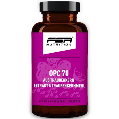 Abbildung von FSA Nutrition OPC 70 aus Traubenkern Extrakt &amp; Traubenkernmehl im Glas Kapseln, 60 er 52 g